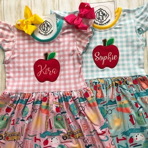 Monogram Back to school dress, Girls First day of school, Kindergarten dress, Pre school dress, 1st Grade 2nd Grade dress, School outfit