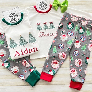 Christmas Pajamas Santa Reindeer Candy Cane Tree Penguin Matching Christmas Boys Girls Baby Toddler Kids Christmas Eve Pjs Christmas Gift