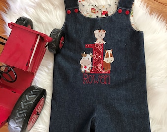Baby boy First birthday with farm animal romper, Baby boy 1st birthday outfit, Baby boy jon jon , shortall