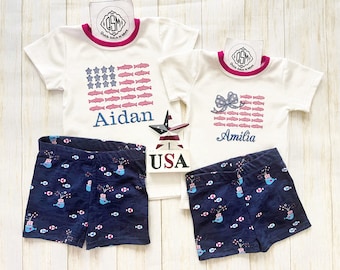 Patriotic Pajamas Boys Girls Baby Toddler Kids  4th Of July PJs, Matching Siblings Red White Blue Flag Fun Jammies, Memorial Day Pajamas