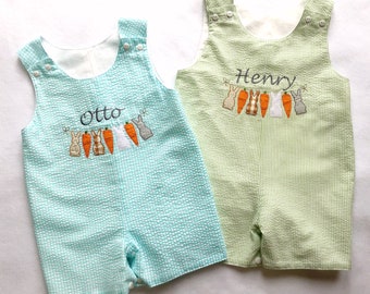 Boy Easter Outfit, Easter Shortall Jon Jon Romper for Baby Toddler, Monogram Seersucker Easter outfit, Personalized Baby boy 1st Easter
