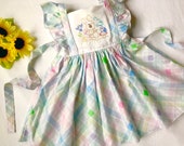 Girls Easter dress, Baby Toddler Kid Easter dress, Easter Flutter sleeve dress, Girls Easter Pinafore, Girls First Easter dress