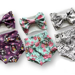 Girls Nightmare bummies Jack Sally Christmas shorties Halloween Headwrap The Pumpkin King Bloomers Girls shorts