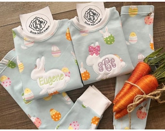 Monogram Easter Pajamas for Kids Girls Boys Baby Toddlers Matching Siblings Bunny Easter pjs