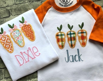 Personalized Easter shirt with carrot applique Kid Toddler Baby, Matching Sibling Easter shirt