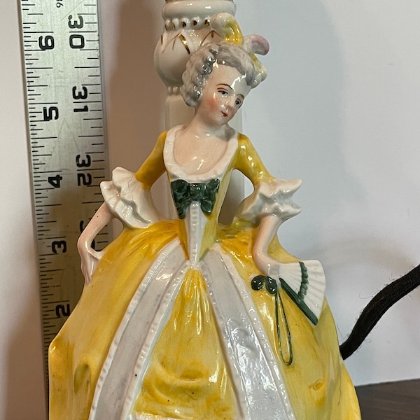 Beautiful Vintage Porcelain Dancing Lady Lamp, Adorned in a Gorgeous Yellow Ball Gown,