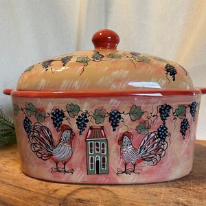 Lang Redware Wine Country Oven Safe Pottery Covered Serving Bowl