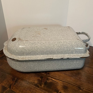 Sterilizzatore chirurgico in smalto grigio antico con coperchio e maniglia