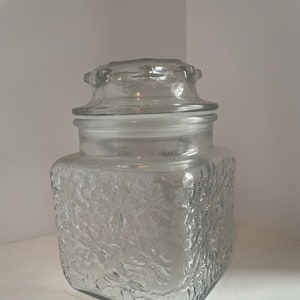 Princess House Fantasia Canisters Clear Glass Floral Storage Containers W/  Lids 3 Sizes Sold Separately Vintage, Ginger Jar Style 