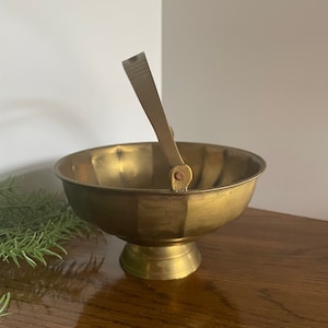 Vintage Solid Brass Dish With Articulated Handle, MCM,