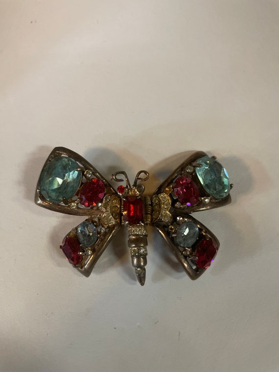 Vintage Butterfly Brooch with Moveable Body Multi… - image 3