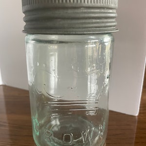 Crown Imperial, Blue Tinted Glass, 1930s Pint Jar