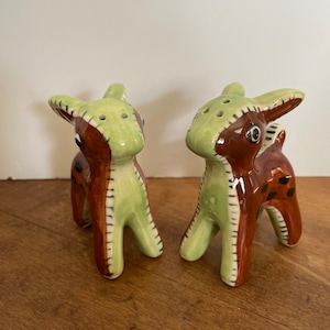 Vintage Napco Salt and Pepper Shakers Pinata Donkeys Brown and Lime Green Retro kitchen decor MCM kitchen