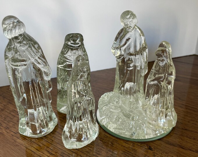 Vintage Clear Glass Nativity Set Etsy