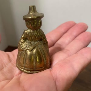 Vintage Brass Lady Bell- Colonial Woman Figure- Solid Brass Handbell- Antique Brass Collectible-Farmhouse and Victorian Decor