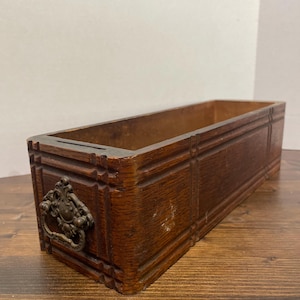 Beautiful Antique Wooden Drawer Box with Ornate Brass Pull-Vintage Desk Organizer or Planter Farmhouse or Cottagecore Unique Storage piece