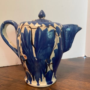 Vintage Mexicaanse aardewerk theepot Antieke Mexicaanse theepot gesigneerd Mexico Bright Vivid Blue