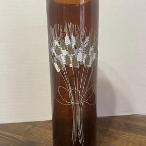 Vintage 1970s Mid Century Modern Amber Glass Wheat Pattern Candle Holder Vase