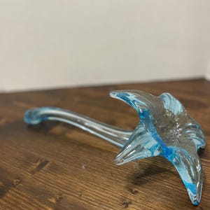 Vintage Hand Blown Blue Glass Lily Flower Sculpture Cottagecore Grannycore