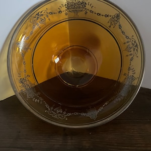 Bol en verre creux Indiana Tiara vintage en verre ambré avec corbeille de fleurs texturée autour