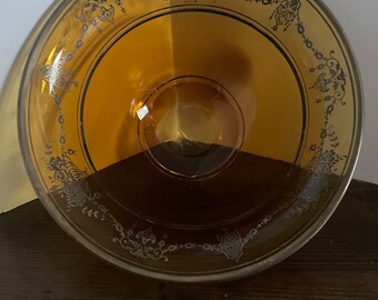 Bol en verre creux Indiana Tiara vintage en verre ambré avec corbeille de fleurs texturée autour