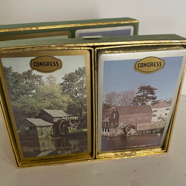 Vintage Congress Playing Cards Cel U Tone Finish Double Deck in Plastic Water Mills