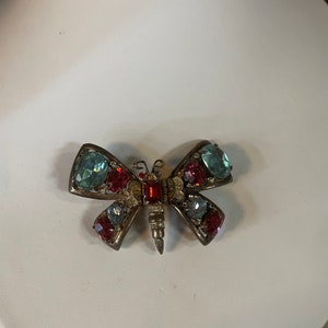 Vintage Butterfly Brooch with Moveable Body Multi Color Stones