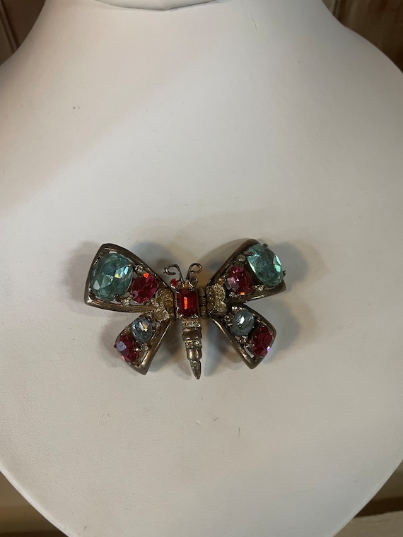 Vintage Butterfly Brooch with Moveable Body Multi… - image 1