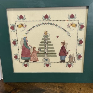 Handmade Cross-Stitch Christmas Picture, Professionally Framed, Perfect country decor,