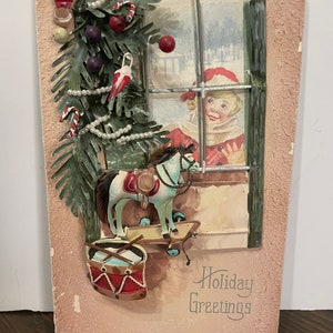Cartello di Natale in metallo con auguri natalizi vintage, cartolina di Babbo Natale, 3D, 5 1/2" x 9" e 1/2 di spessore