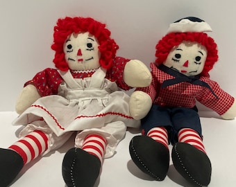 Vintage Raggedy Ann and Andy 12" Dolls with Embroidered Faces