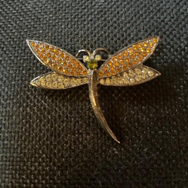 Lee Angel Dragonfly Pin gold and white crystals