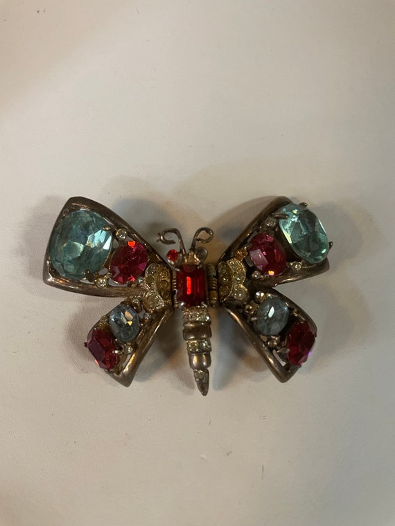 Vintage Butterfly Brooch with Moveable Body Multi… - image 2