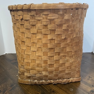 Vintage Oak Split Basket, Storage Basket, Hand Woven Basket,