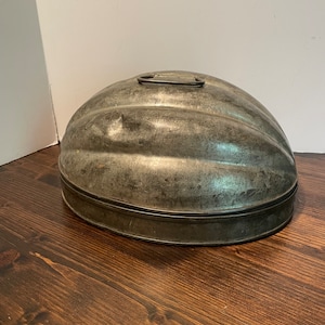 Antique Tin Primitive Half Melon Plum Pudding Jello Mold Melon Dome