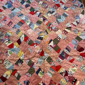 Antique Handmade Hand Sewn Quilt backed with Old Feed Sacks 75-100 years old