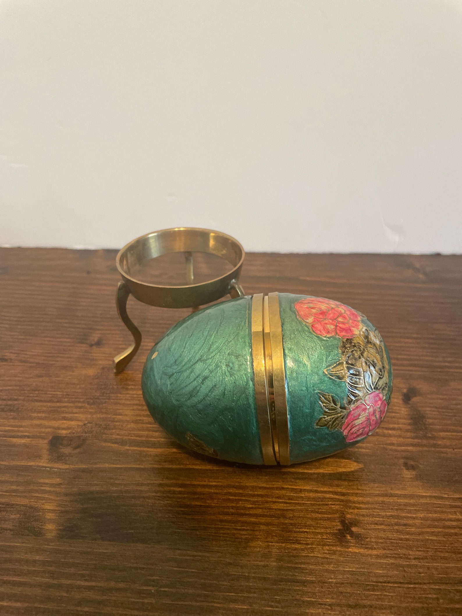 Gorgeous Turquoise Enamel and Brass Egg Shape Trinket Box With Brass ...