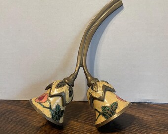 Campanello da cena vintage in ottone smaltato a doppia campana