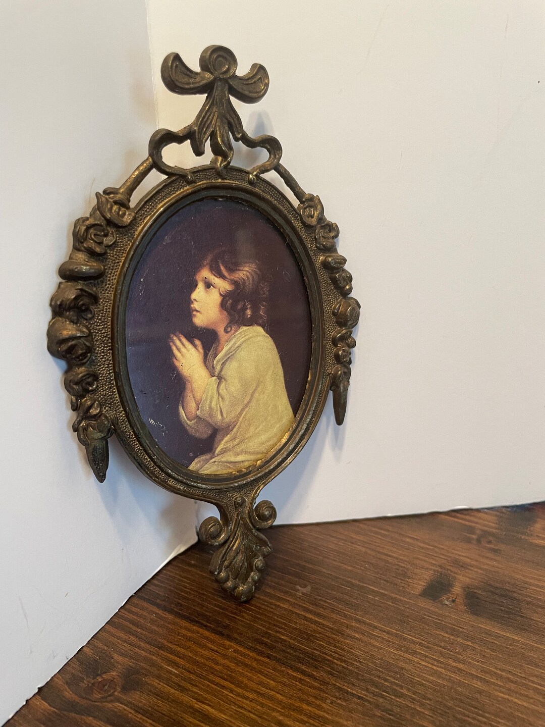 Vintage Girl Praying in Oval Glass Ornate Metal Frame Made in Italy - Etsy