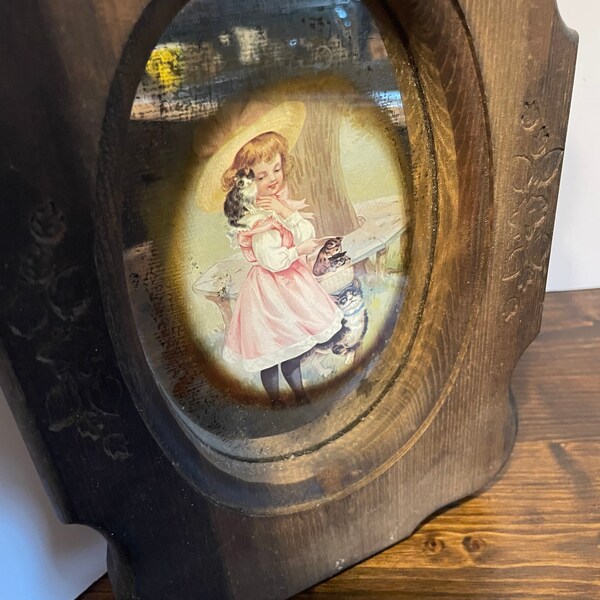 Vintage Mirror Print, Little Girl with Kittens