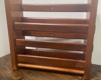 Vintage Wooden Wall Rack-Spice Rack or Small Bookshelf-Solid Wood Hanging Shelf Organizer-MCM Decor-Minimalist