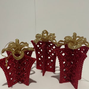 3 Grinch Christmas Ornaments Red with Gold 4&quot; Presents Gifts Whimsical Tree Decor