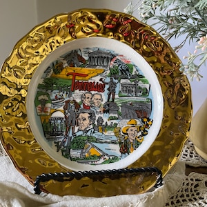 Vintage Tennessee Souvenir Plate, Gold Rim, State Plate,  Tennessee Landmarks,
