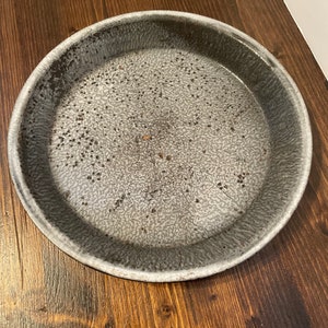 Vintage Gray mottled Enamelware Pie plate tin graniteware primitive farmhouse