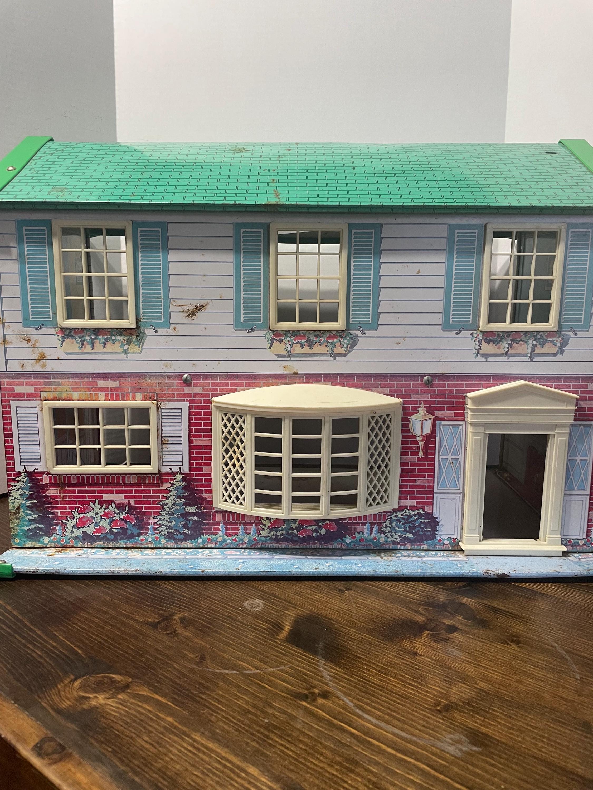 Vintage 1960s Toy Metal Town and Country Dollhouse Litho Two Story
