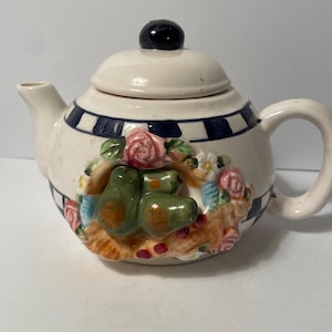 Vintage Teapot with Raised Grapes and Flowers Grannycore straight Grandmas Kitchen