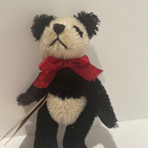 Mohair Panda Bear from Boyds Bears Black and White with Red Bow 4 inch