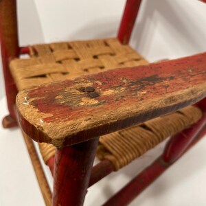 Vintage Farmhouse Red Wicker Kids Wood Rocking Chair 19