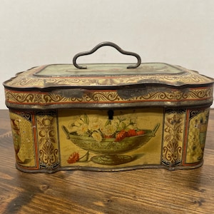 Antique Huntley & Palmers Biscuit Tin-Victorian Decorative Storage Box-Paris Exhibition 1878 Design