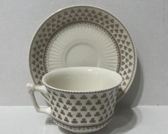 Vintage Wm. Adams & Sons Micratex theekopje en schotel | Echt Engels ijzersteen | Bruin klaver transferware | Landelijke cottage